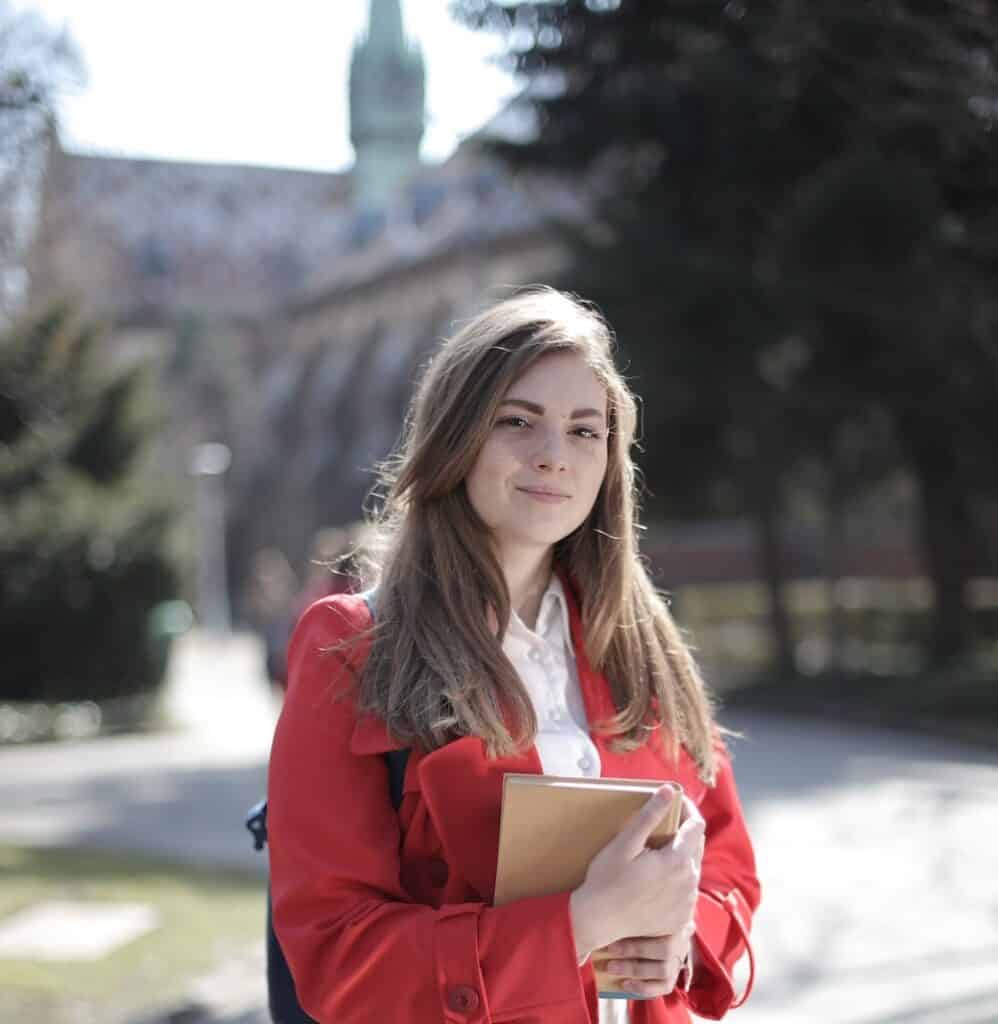 College student in red coat